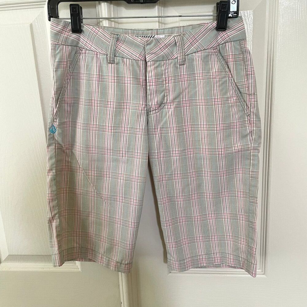 Volcom pink plaid bermuda shorts